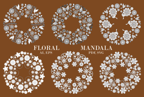 6 Floral Mandalas Unique Designs Graphics Patterns