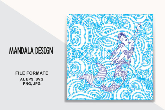 Artistic Mandala Mermaid Design: Graphics and Coloring Pages for Editorial Use