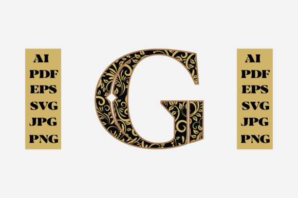 Floral Alphabet Gold Letter - G Graphics for Crafts