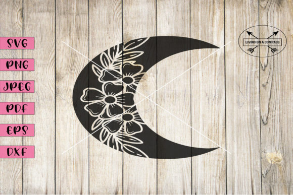 Floral Crescent Moon Clipart Graphics for Crafts