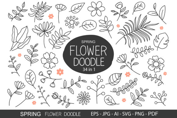 Flowers Doodle in Hand Drawn Style: Graphics for Crafts