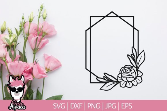 Geometric Frame with Flowers: Premium Graphics for Print Templates