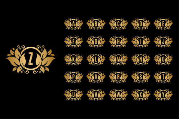 Gold Alphabet Leaf Circle Emblem Logo: Premium Graphics and Logos for Editors