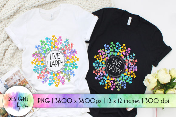 Live Happy Rainbow Floral Wreath Print Graphics and T-Shirt Designs Review