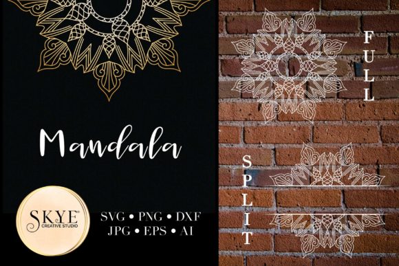 Mandala Bundle Split Mandala Half 57 for Graphics and Crafts