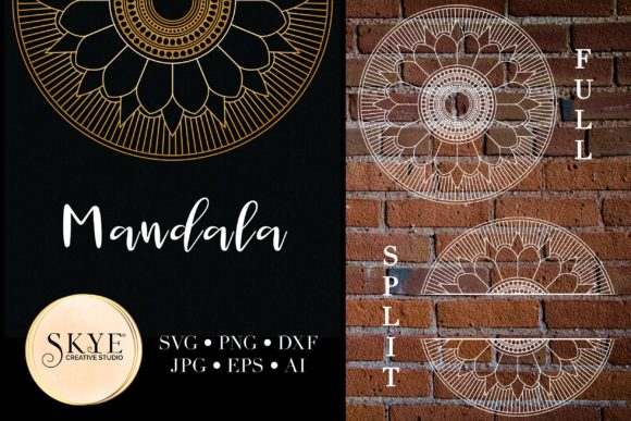 Mandala Split Mandala Half 42 for Modern Graphics and Crafts